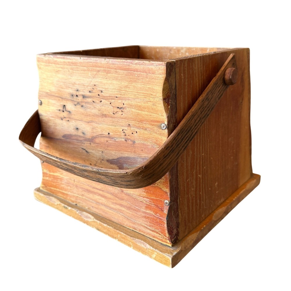 Rustic Wood Storage Crate with Handle Distressed Farmhouse Decor Planter Box